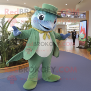Olive Dolphin mascot costume character dressed with a Playsuit and Ties