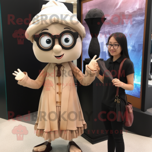 Tan Magician mascot costume character dressed with a Mini Skirt and Eyeglasses