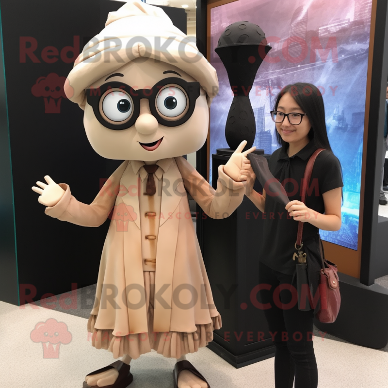 Tan Magician mascot costume character dressed with a Mini Skirt and Eyeglasses Tan Magician mascot costume character dressed with a Mini Skirt and Eyeglasses