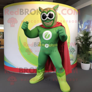 Olive Superhero mascot costume character dressed with a Chinos and Rings