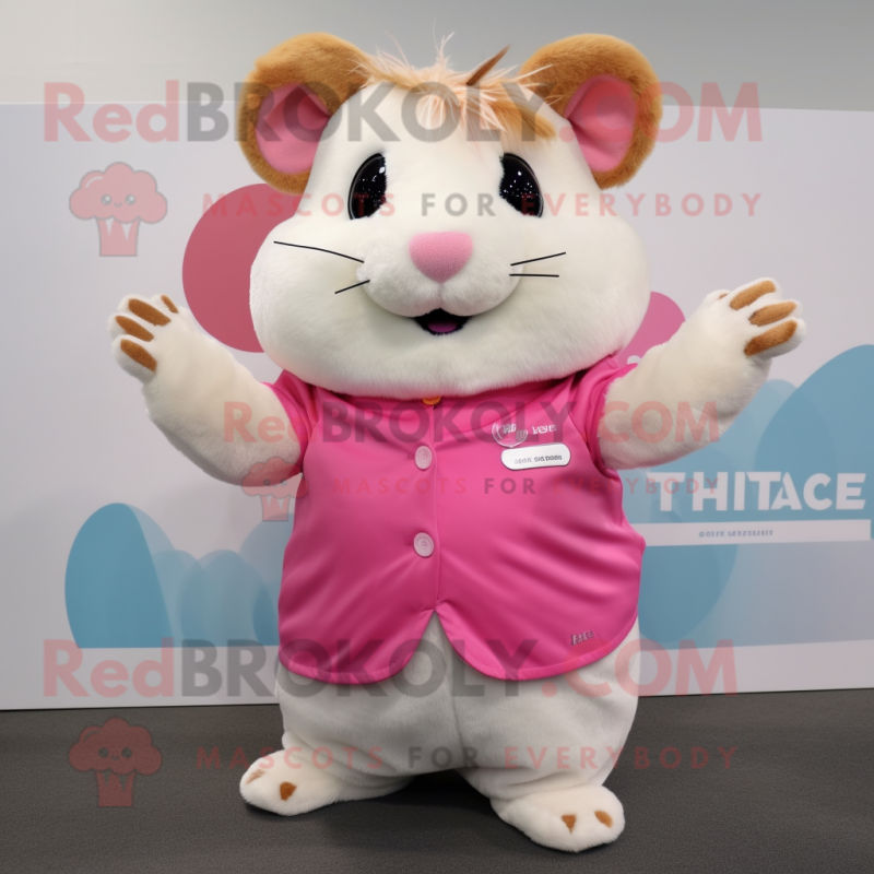 Pink Hamster mascot costume character dressed with a Culottes and Bracelets