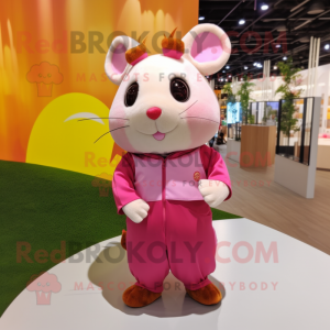 Pink Hamster mascot costume character dressed with a Culottes and Bracelets