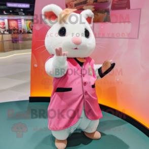 Pink Hamster mascot costume character dressed with a Culottes and Bracelets