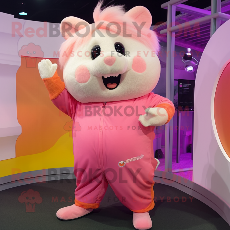 Pink Hamster mascot costume character dressed with a Culottes and Bracelets