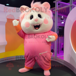 Pink Hamster mascot costume character dressed with a Culottes and Bracelets