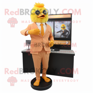 Peach Canary mascot costume character dressed with a Suit and Digital watches