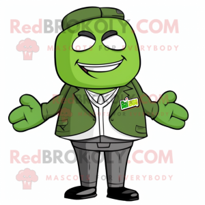 Green Steak mascot costume character dressed with a Bomber Jacket and Pocket squares