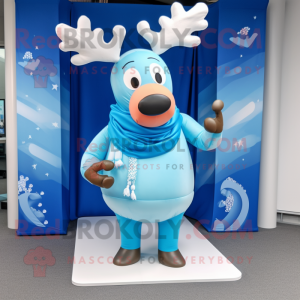 Sky Blue Reindeer mascot costume character dressed with a Leggings and Scarves