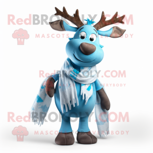 Sky Blue Reindeer mascot costume character dressed with a Leggings and Scarves