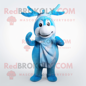 Sky Blue Reindeer mascot costume character dressed with a Leggings and Scarves