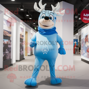 Sky Blue Reindeer mascot costume character dressed with a Leggings and Scarves