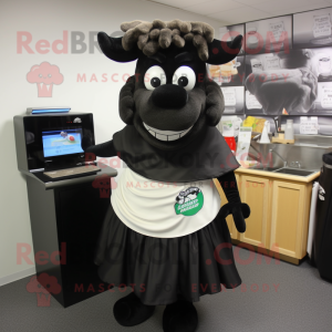 Black Beef Stroganoff mascot costume character dressed with a Wrap Skirt and Keychains