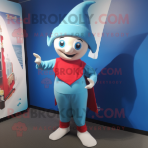 Sky Blue Elf mascot costume character dressed with a Leggings and Hat pins