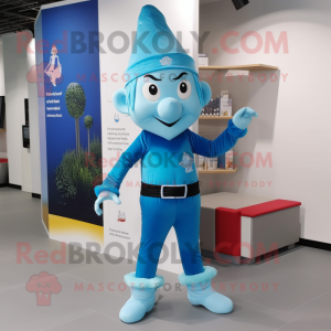 Sky Blue Elf mascot costume character dressed with a Leggings and Hat pins