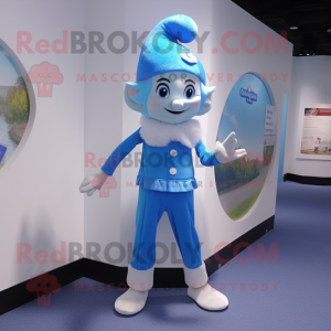 Sky Blue Elf mascot costume character dressed with a Leggings and Hat pins