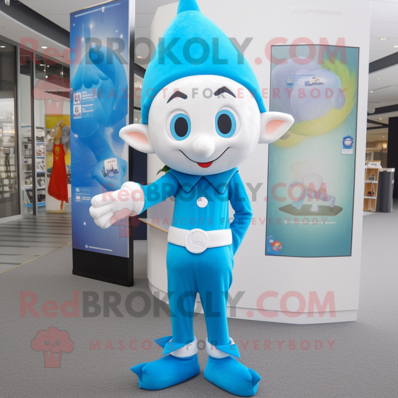 Sky Blue Elf mascot costume character dressed with a Leggings and Hat pins