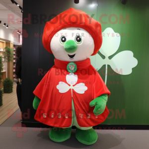 Red Four Leaf Clover mascot costume character dressed with a Cover-up and Brooches