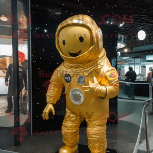 Gold Astronaut mascot costume character dressed with a Cover-up and Hair clips