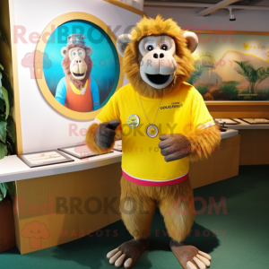 Yellow Baboon mascot costume character dressed with a Bermuda Shorts and Bracelet watches