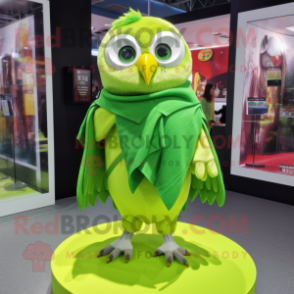Lime Green Owl mascot costume character dressed with a Mini Skirt