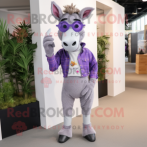 Lavender Donkey mascot costume character dressed with a Trousers and Eyeglasses