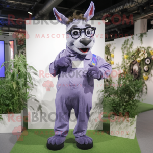Lavender Donkey mascot costume character dressed with a Trousers and Eyeglasses