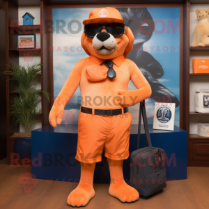 Orange Navy Seal mascot costume character dressed with a Bikini and Tote bags