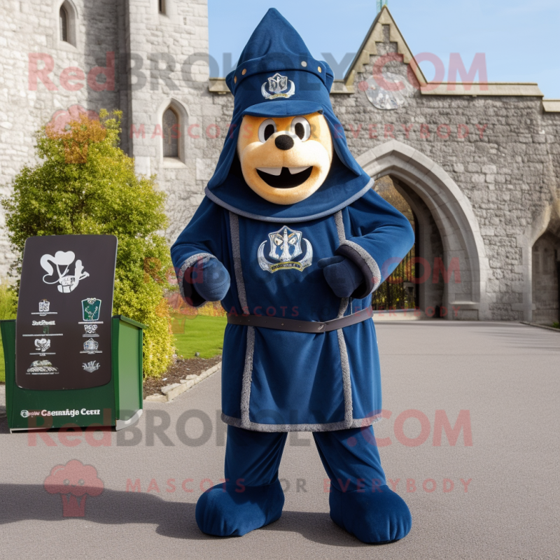 Navy Irish Castle mascot costume character dressed with a Hoodie and Foot pads Navy Irish Castle mascot costume character dressed with a Hoodie and Foot pads