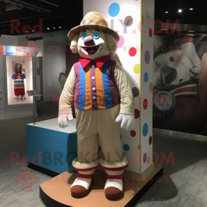Beige Clown mascot costume character dressed with a Cardigan and Hats