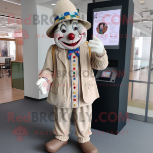 Beige Clown mascot costume character dressed with a Cardigan and Hats