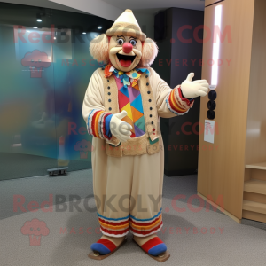 Beige Clown mascot costume character dressed with a Cardigan and Hats