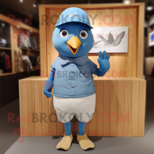 Blue Dove mascot costume character dressed with a Cargo Shorts and Cummerbunds