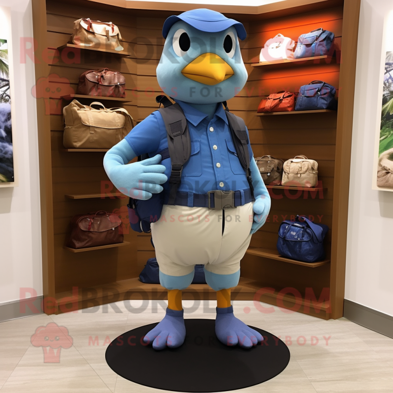 Blue Dove mascot costume character dressed with a Cargo Shorts and Cummerbunds Blue Dove mascot costume character dressed with a Cargo Shorts and Cummerbunds