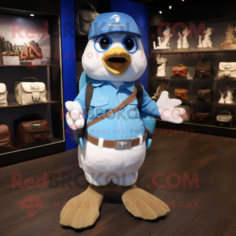 Blue Dove mascot costume character dressed with a Cargo Shorts and Cummerbunds Blue Dove mascot costume character dressed with a Cargo Shorts and Cummerbunds