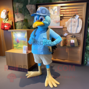 Blue Dove mascot costume character dressed with a Cargo Shorts and Cummerbunds