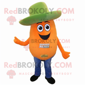 Orange Cucumber mascot costume character dressed with a Jeans and Berets