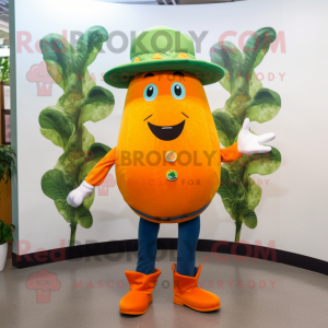 Orange Cucumber mascot costume character dressed with a Jeans and Berets