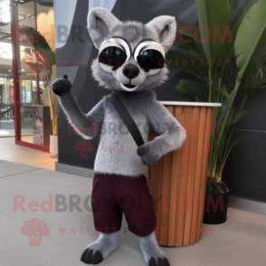 Gray Civet mascot costume character dressed with a Sheath Dress and Sunglasses