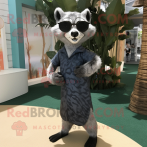 Gray Civet mascot costume character dressed with a Sheath Dress and Sunglasses