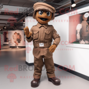 Brown Soldier mascot costume character dressed with a Jeggings and Hats