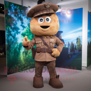 Brown Soldier mascot costume character dressed with a Jeggings and Hats