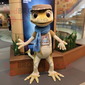 Tan Geckos mascot costume character dressed with a Chambray Shirt and Scarves