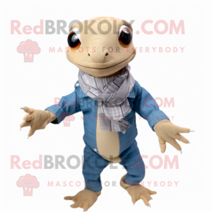 Tan Geckos mascot costume character dressed with a Chambray Shirt and Scarves
