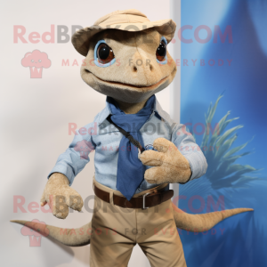 Tan Geckos mascot costume character dressed with a Chambray Shirt and Scarves