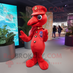 Red Seahorse maskot drakt...