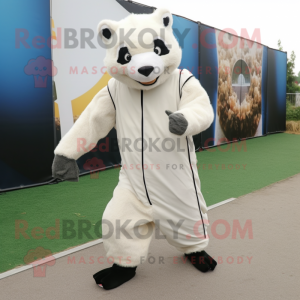 White Badger mascot costume character dressed with a Jumpsuit and Cummerbunds