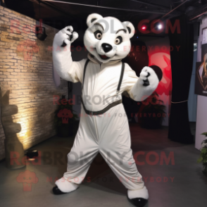 White Badger mascot costume character dressed with a Jumpsuit and Cummerbunds