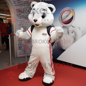 White Badger mascot costume character dressed with a Jumpsuit and Cummerbunds