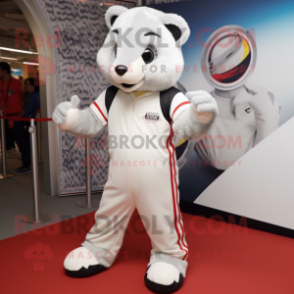 White Badger mascot costume character dressed with a Jumpsuit and Cummerbunds