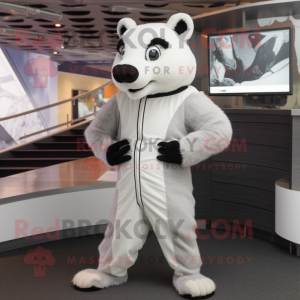 White Badger mascot costume character dressed with a Jumpsuit and Cummerbunds